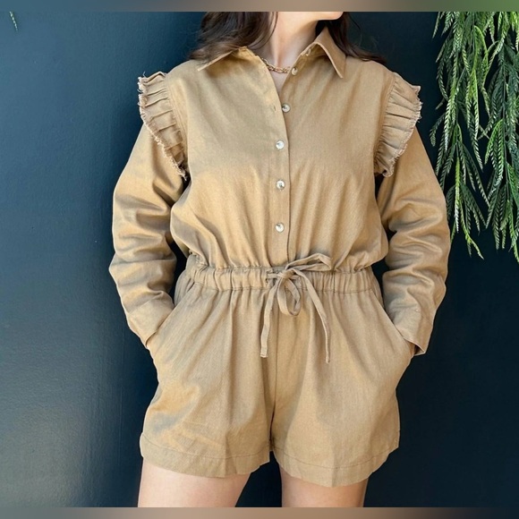 Day + Moon Pants - Camel‎ Denim Romper